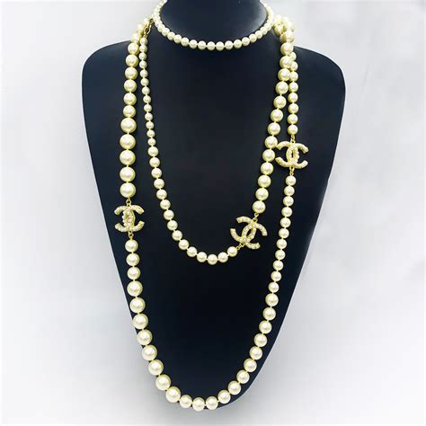 chanel long pearl chain|chanel necklace set.